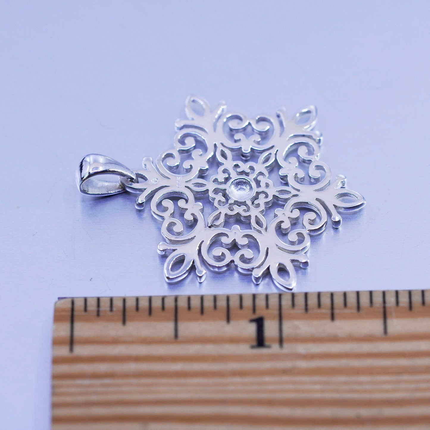 antique sterling 925 silver filigree snowflake pendant charm