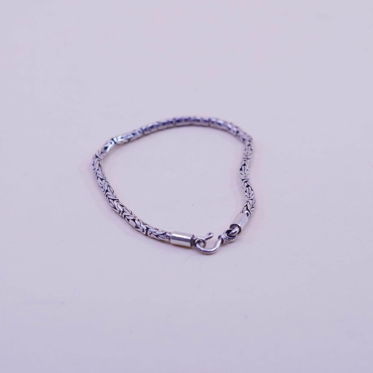 6.75”, bold Sterling silver handmade bracelet, 925 Byzantine, birdcage chain