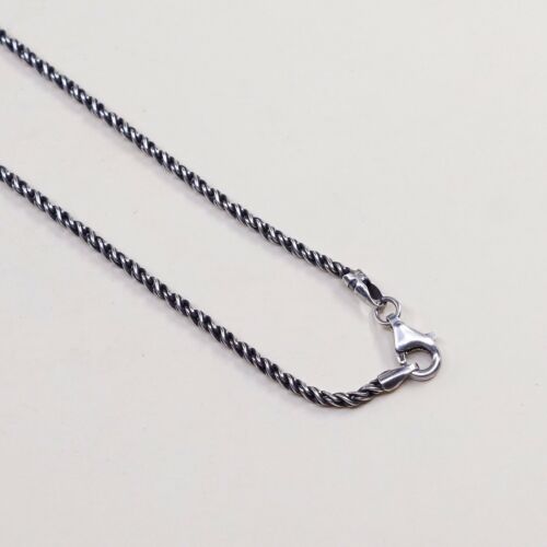 18” 2mm, Vtg 925 Sterling 925 Silver Twisted Snake chain Necklace W/ Roman Glass