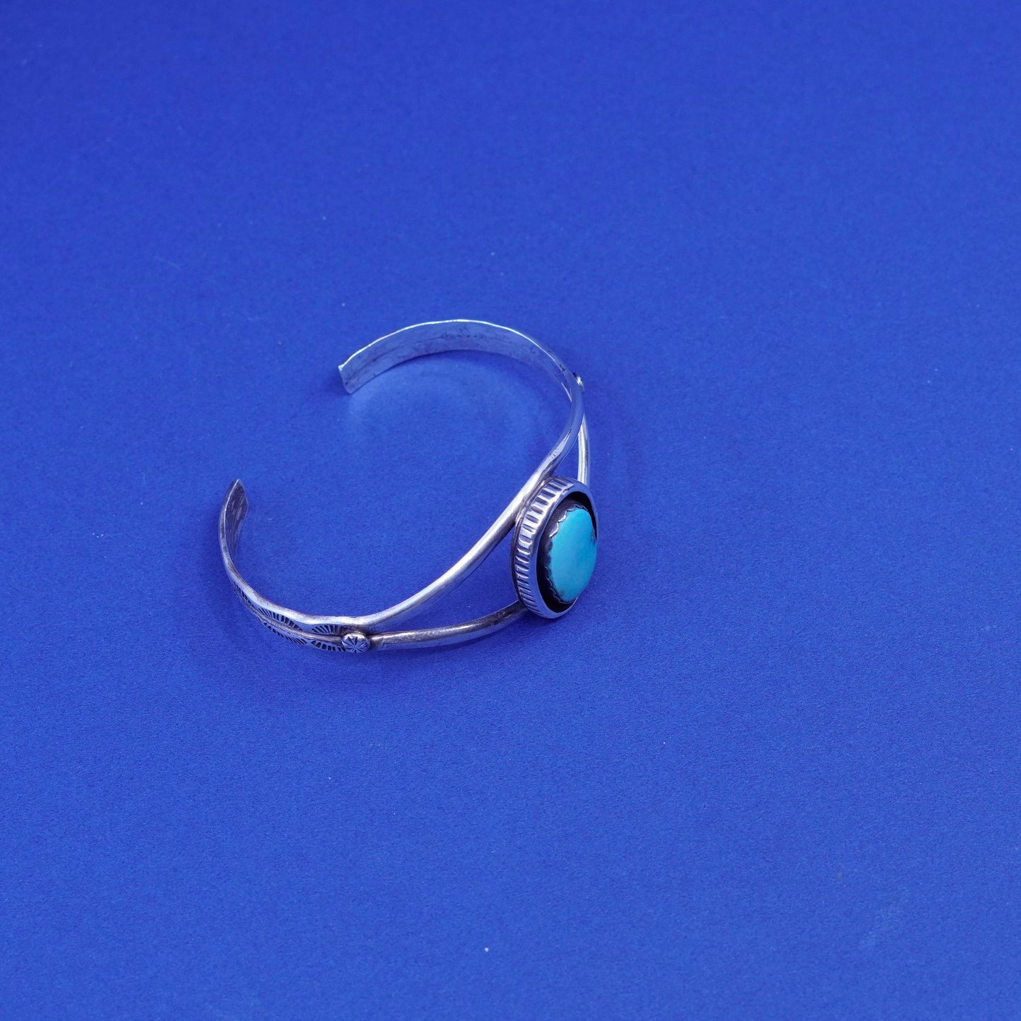 6”, Native American Sterling silver handmade bracelet, 925 cuff with turquoise