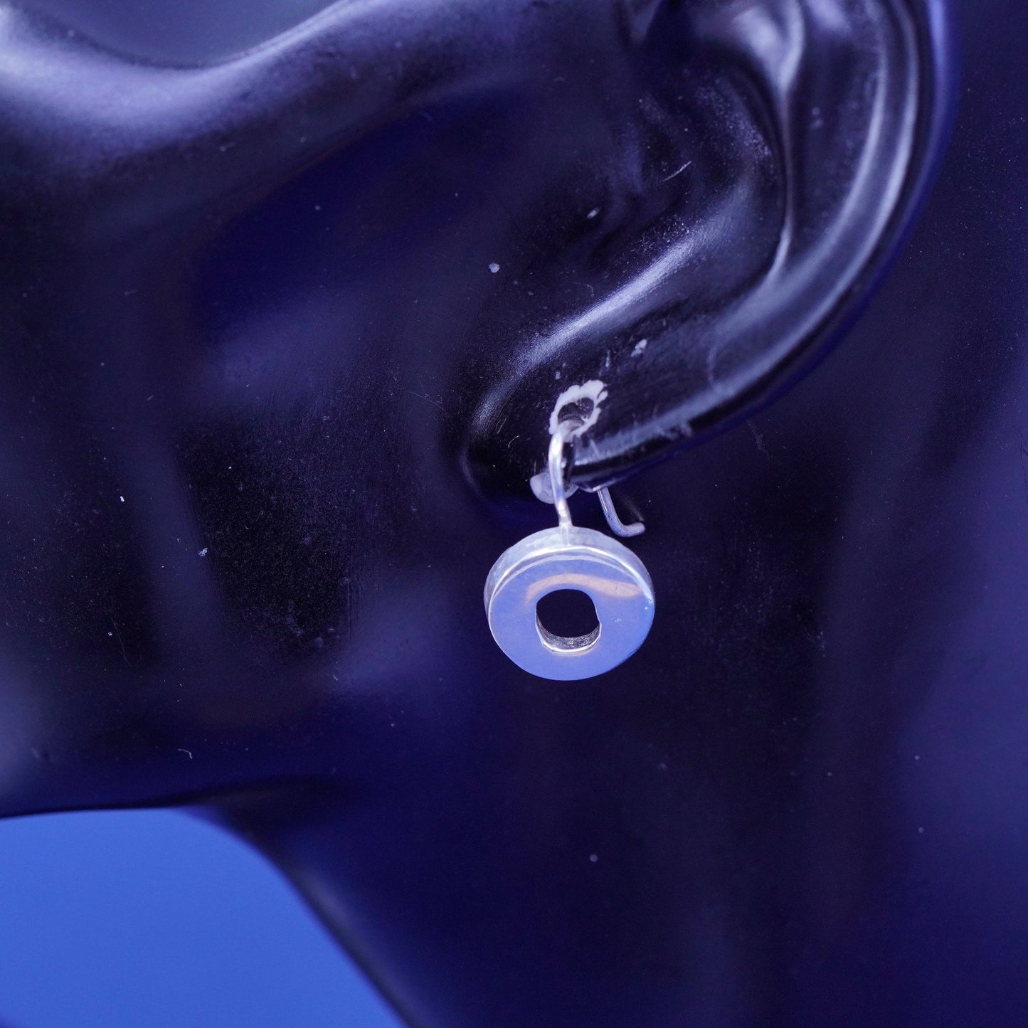 Vintage Sterling Silver handmade Earrings. 925 circle loop dangles