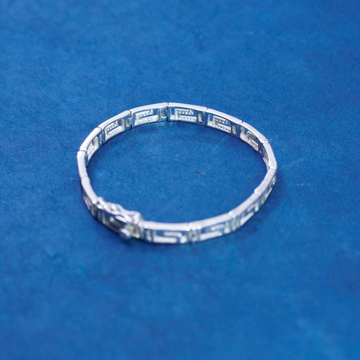 6.5”, vtg Sterling silver handmade bracelet, 925 Greek key pattern tennis chain