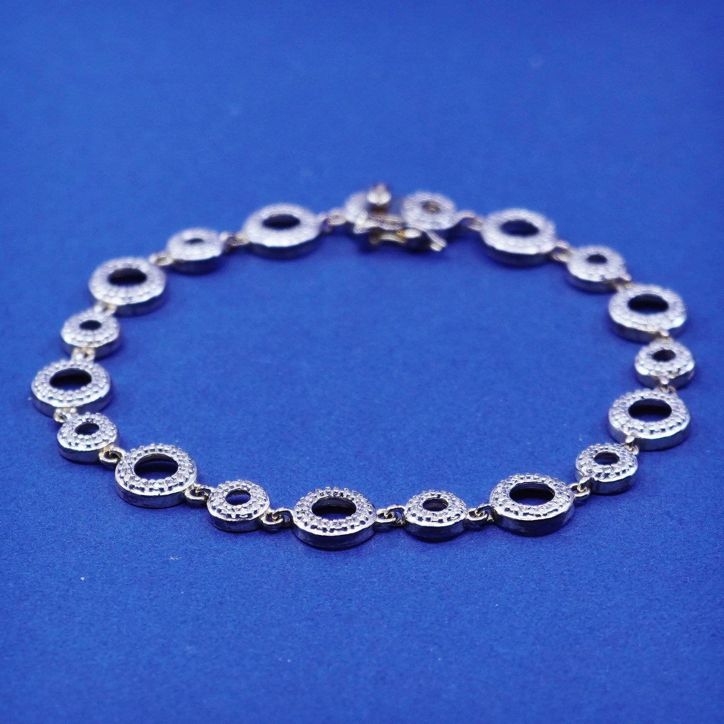 7”, vintage vermeil gold over sterling silver tennis bracelet, 925 circle chain