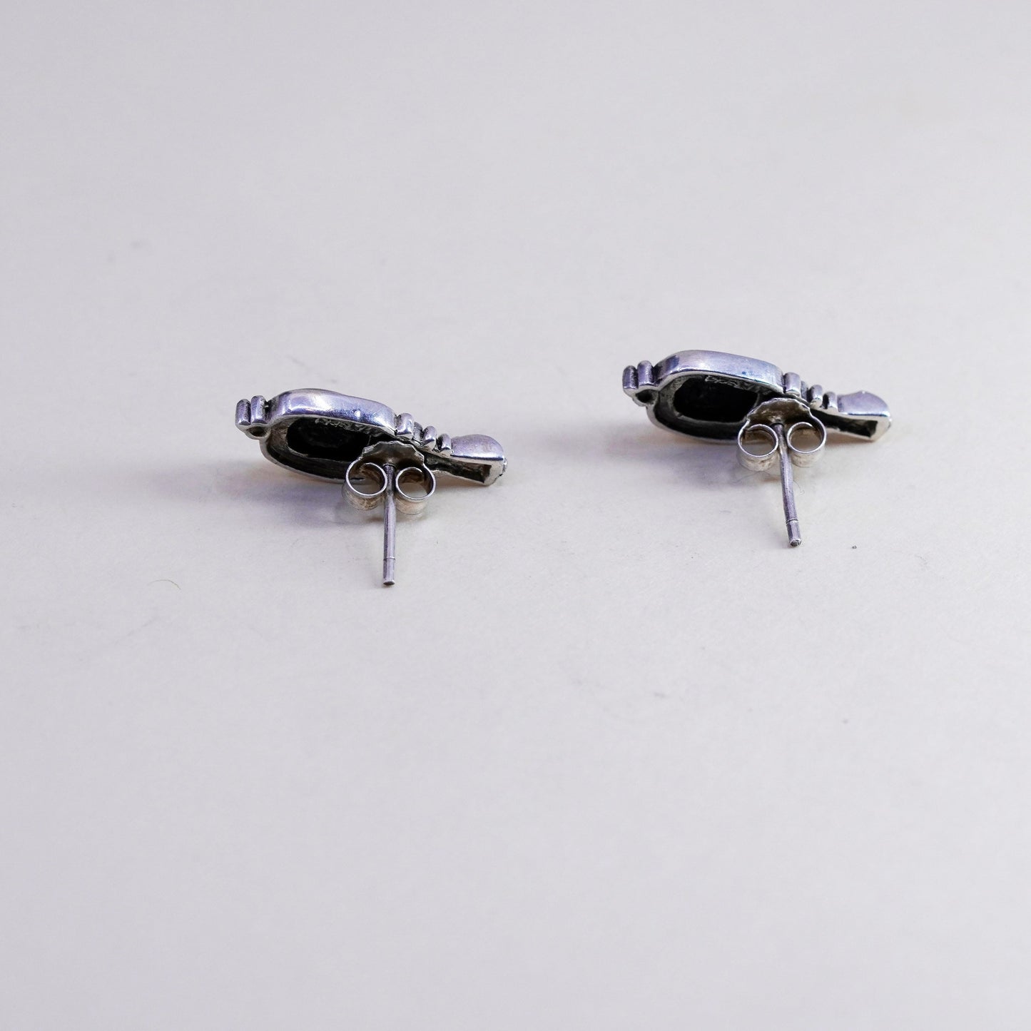 Vintage Sterling silver handmade earrings, Mexico 925 studs with onyx