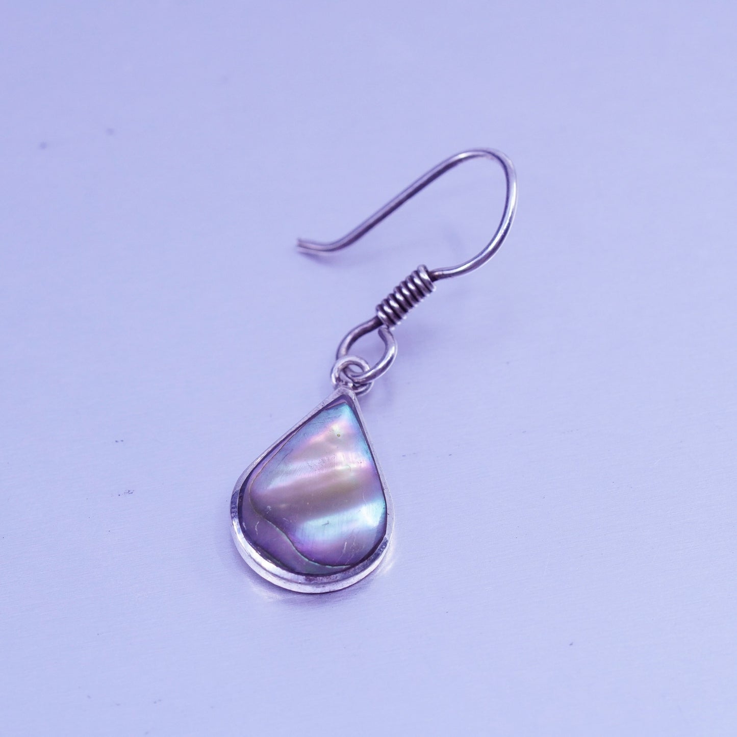 Vintage designer Sterling 925 silver handmade earrings with teardrop abalone
