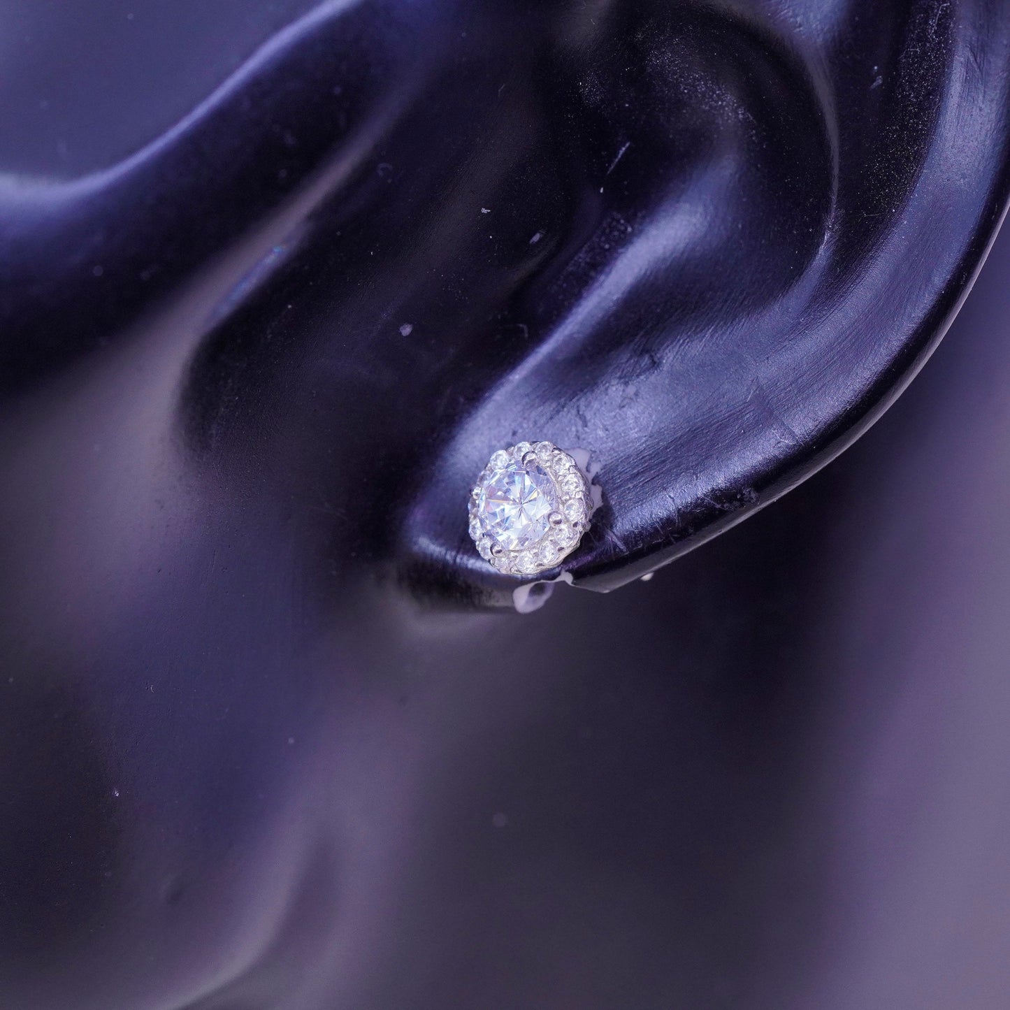 Vintage sterling silver earrings, 925 studs with cluster round cz