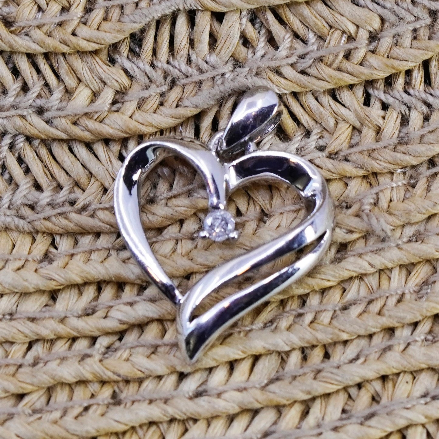 Vintage sterling silver pendant, 925 heart with genuine diamond