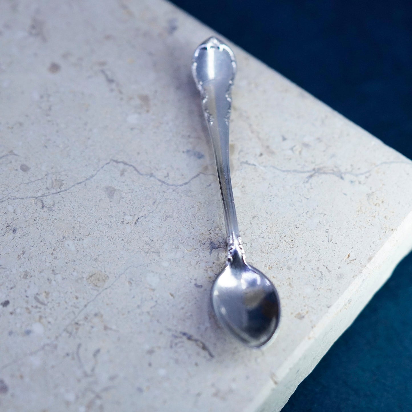 Vintage modern Victorian sterling silver handmade brooch, solid 925 mini spoon