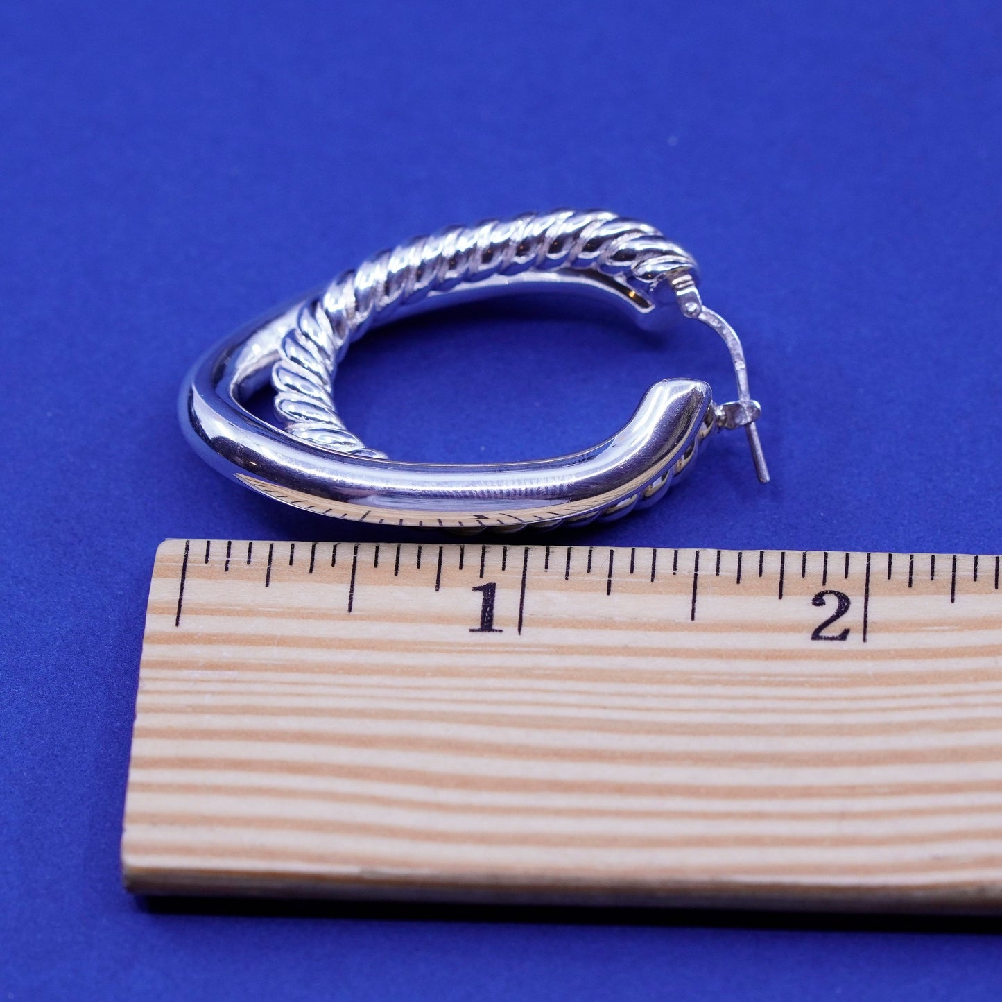 1.5”, Italy Sterling silver handmade earrings, cable 925 entwined hoops, huggie