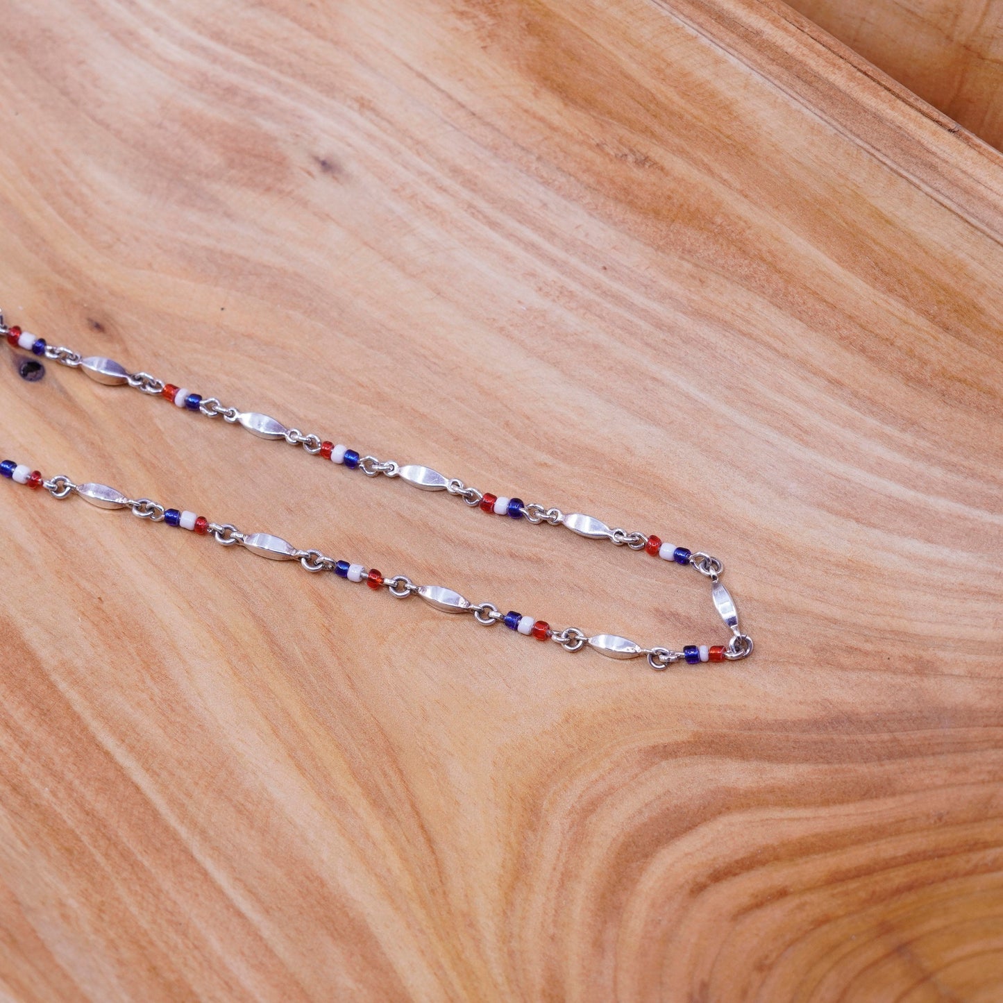 9.25”, vintage Sterling 925 silver handmade bracelet anklet w/ beads and nugget