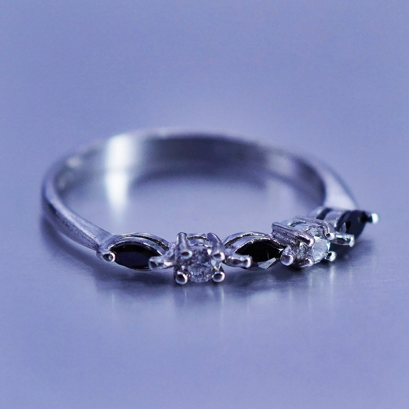 Size 8.25, vintage Sterling 925 silver handmade stackable ring with sapphire cz