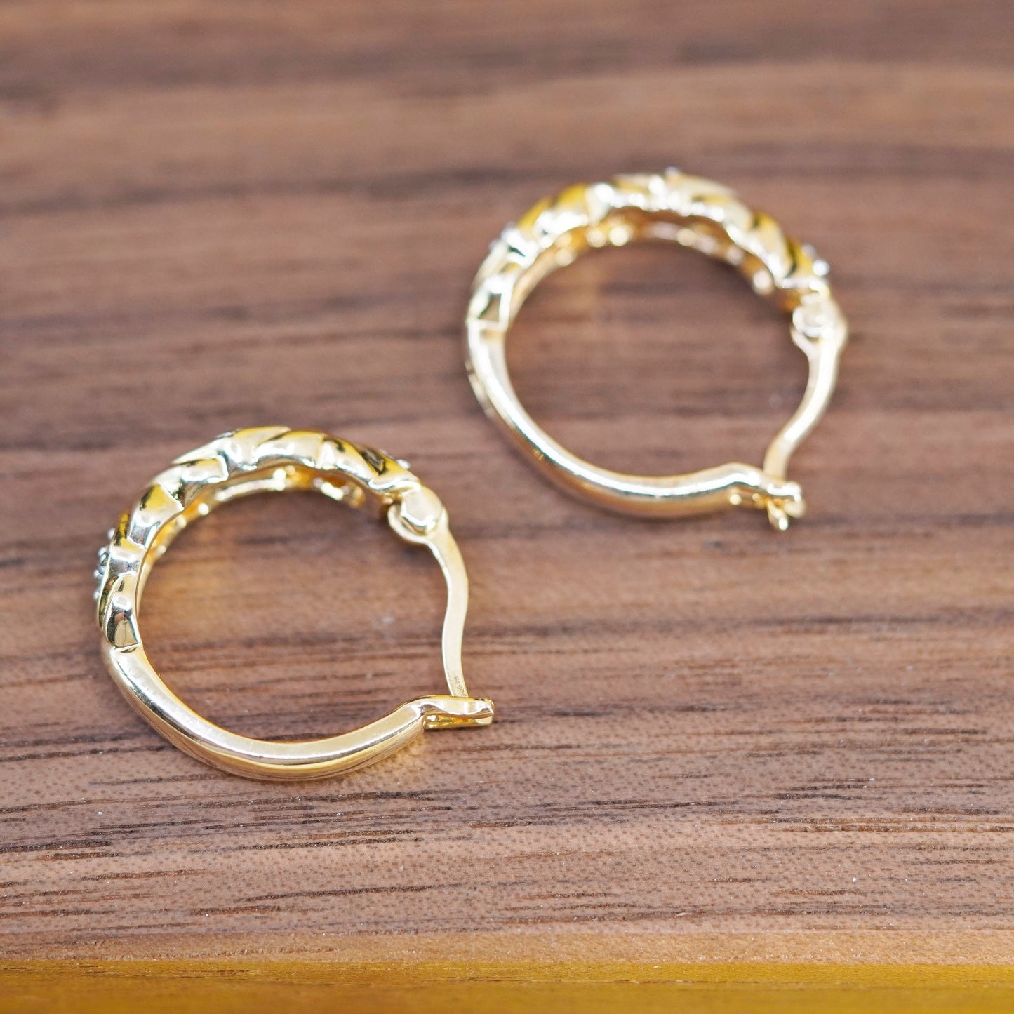 0.5”, VTG vermeil gold over Sterling silver earrings, 925 huggie hoops diamond