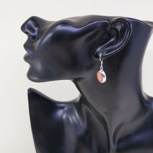 Vtg Sterling Silver handmade Earrings, 925 Silver W/ Orange Agate Inlay