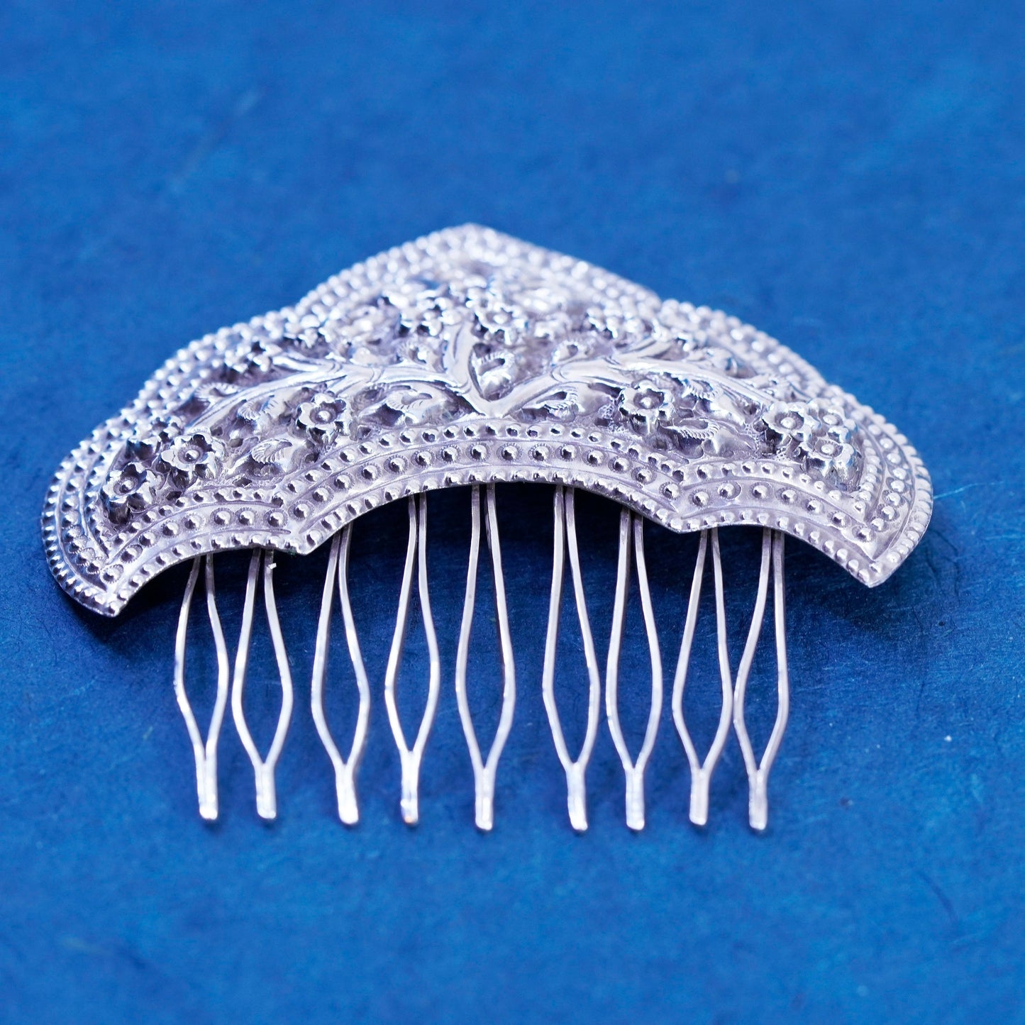 Naive American Sterling 925 silver Hair comb, Handcrafted Swirl Pattern