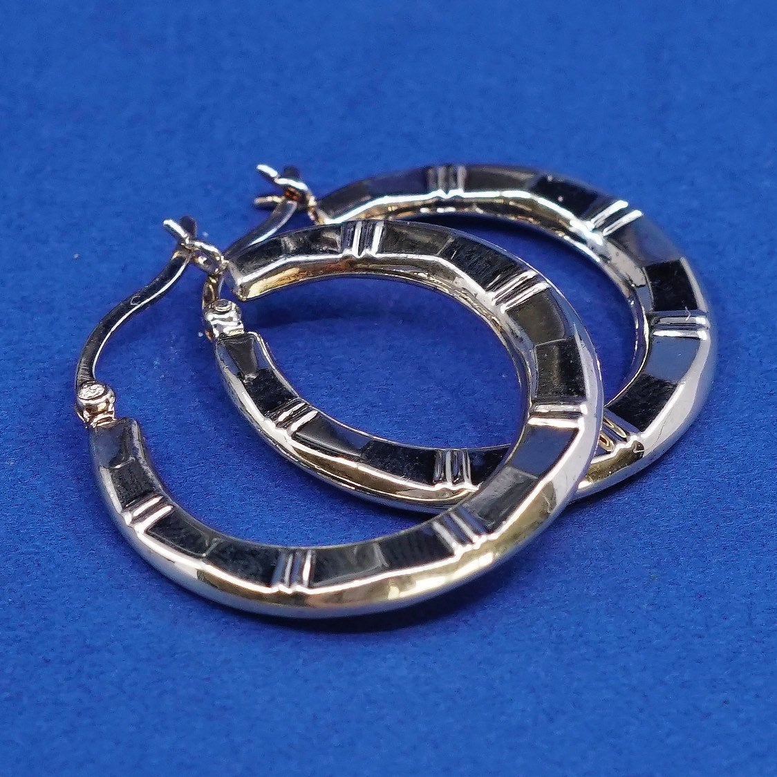 1", vtg gold over Sterling silver handmade hoop earrings, 925 huggie