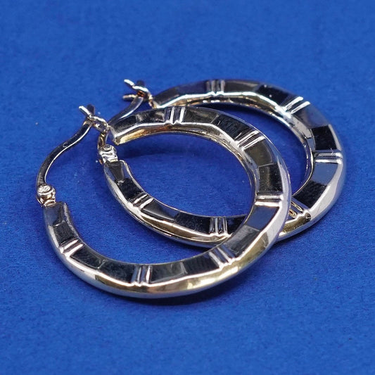 1", vtg gold over Sterling silver handmade hoop earrings, 925 huggie