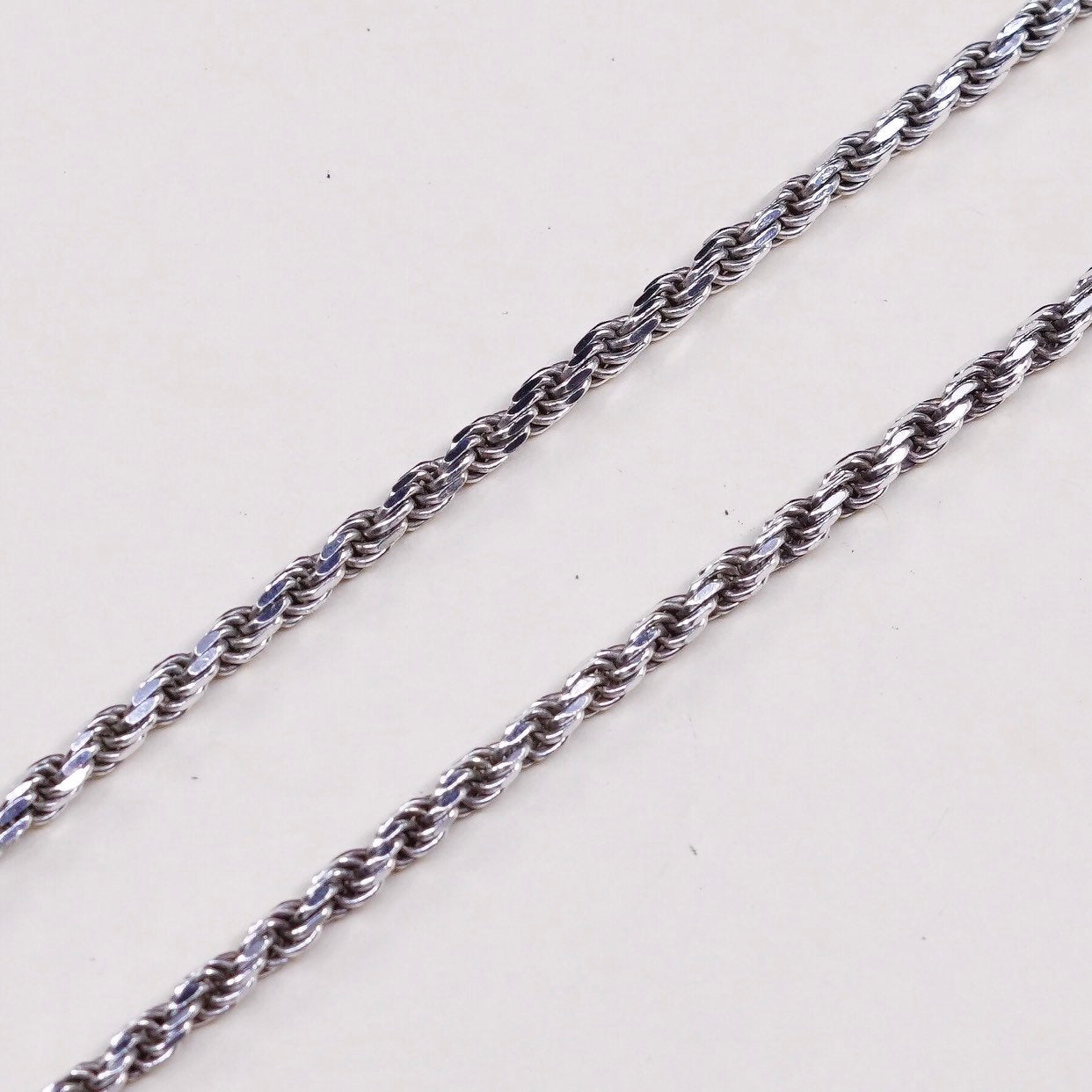 30", 3mm, vtg sterling silver Italy 925 diamond cut rope chain, necklace