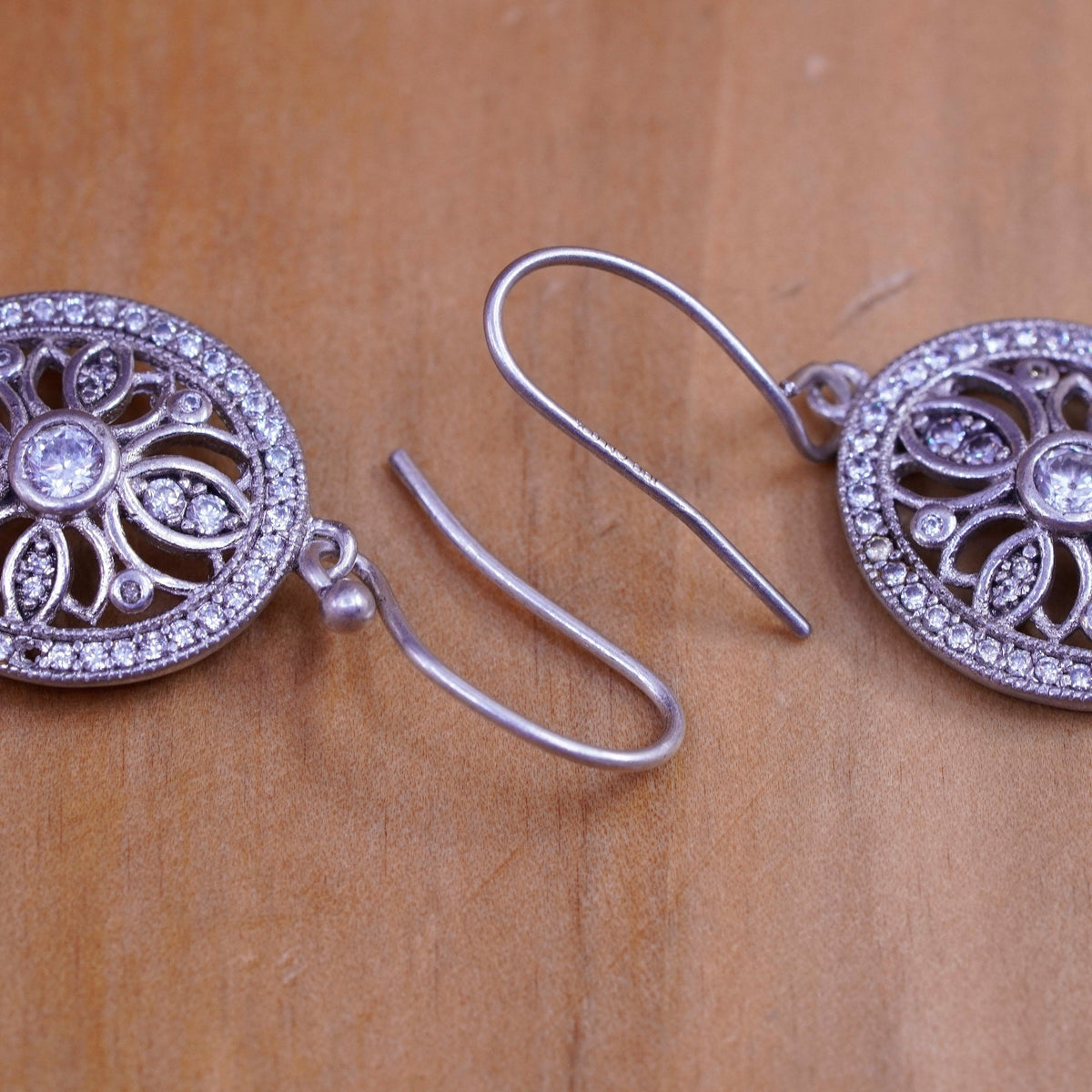 Vintage IBB Sterling silver earrings, 925 drops with cluster Cz Around