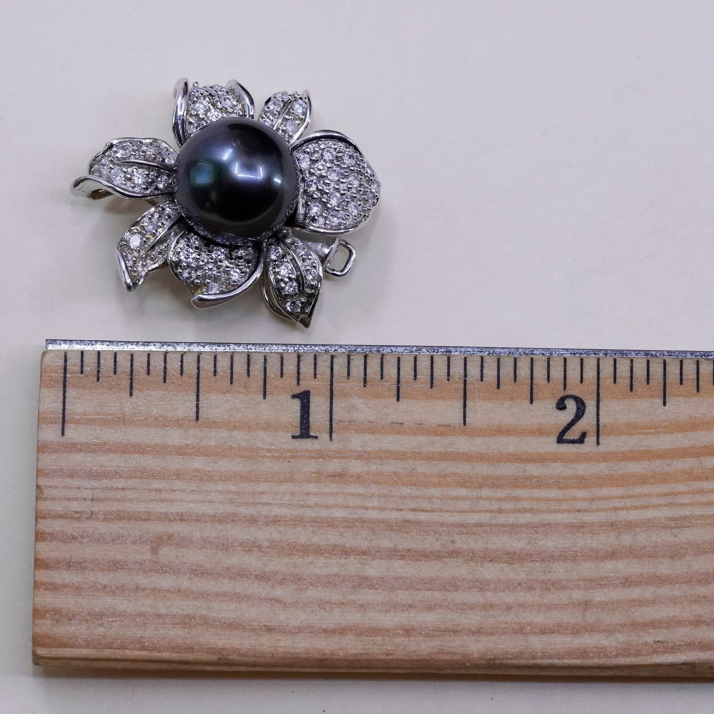 Vintage M&N Sterling silver handmade pendant, 925 flower black pearl cluster cz