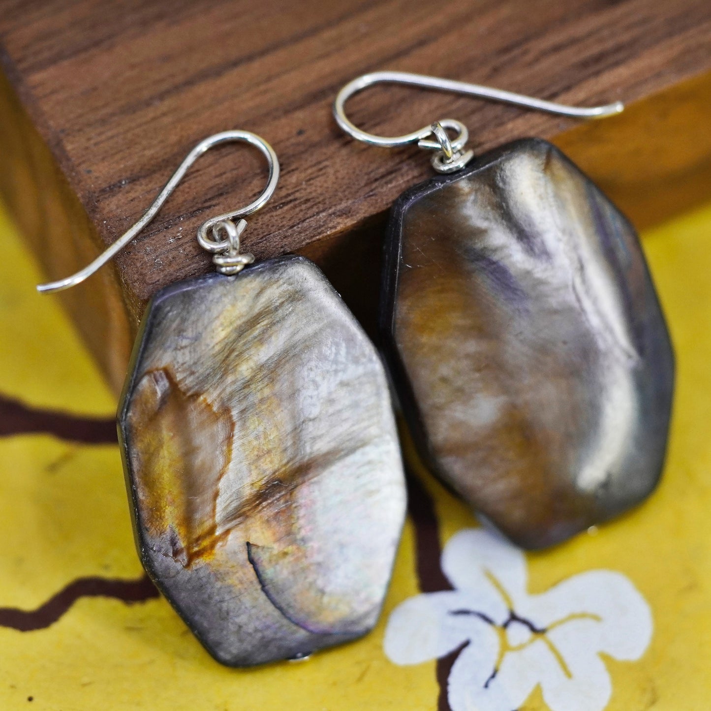 Vintage Sterling 925 silver handmade earrings with abalone