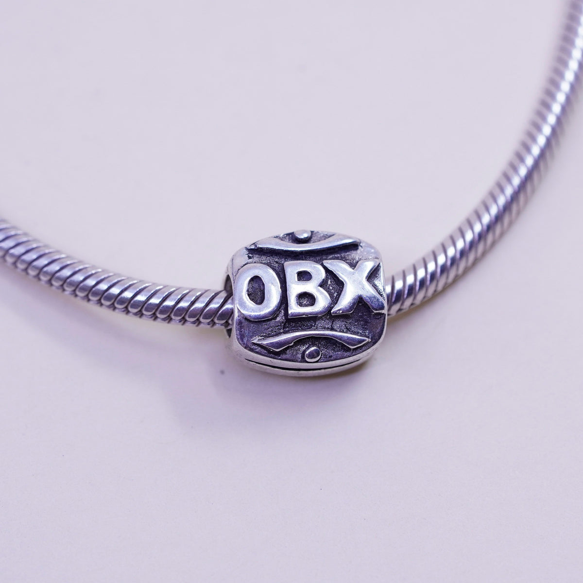 7”, vintage Italy Sterling 925 silver bracelet, bold snake chain lighthouse OBX
