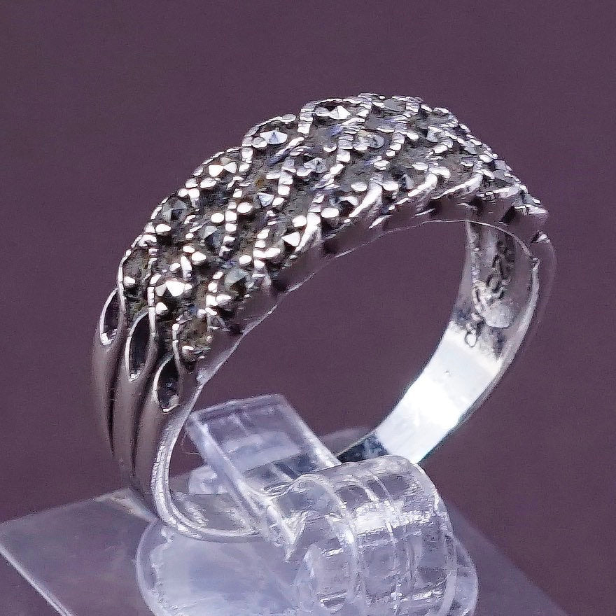 sz 9, vtg Sterling silver handmade ring, 925 with marcasite