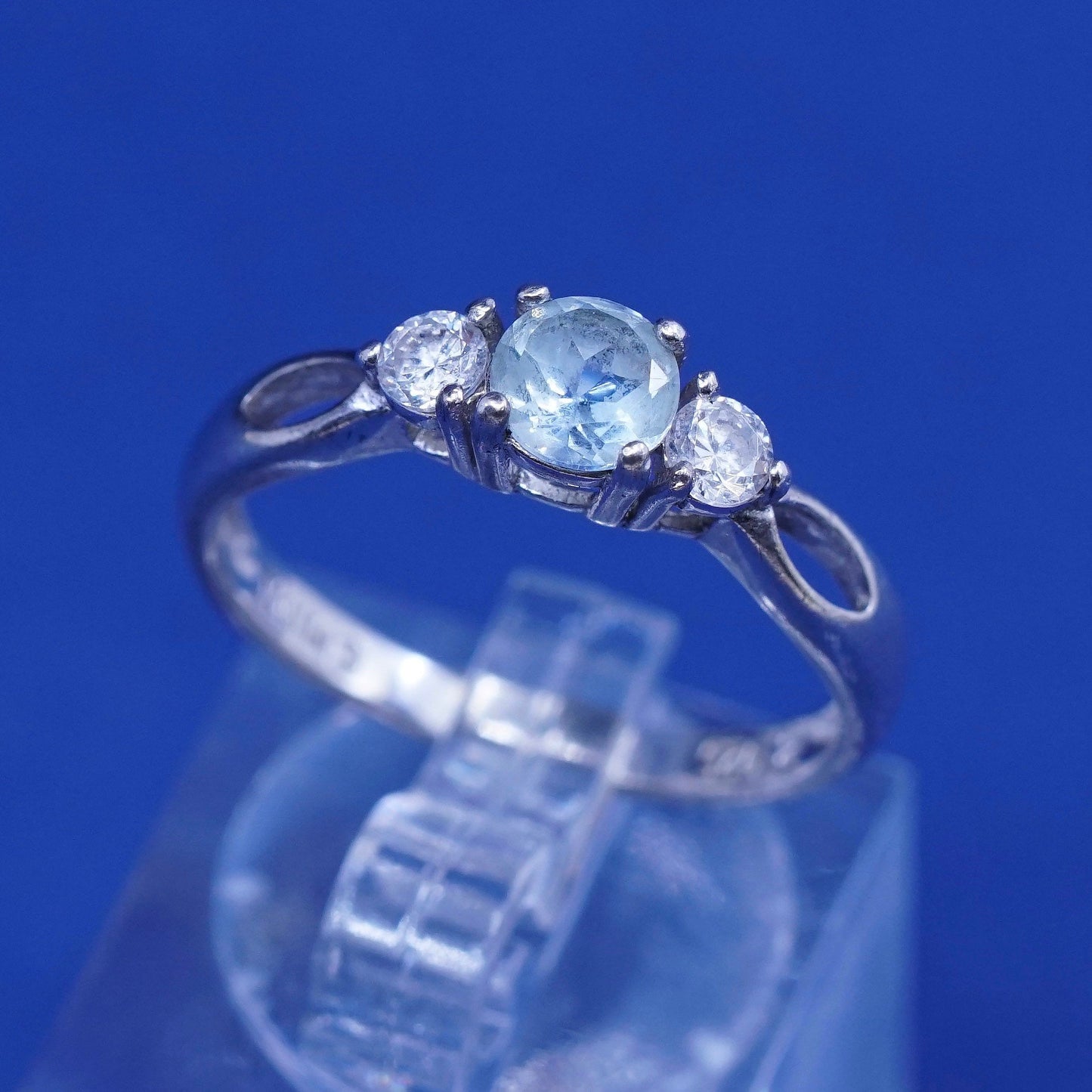 Size 7.25, vintage sterling silver handmade ring, 925 silver with blue topaz