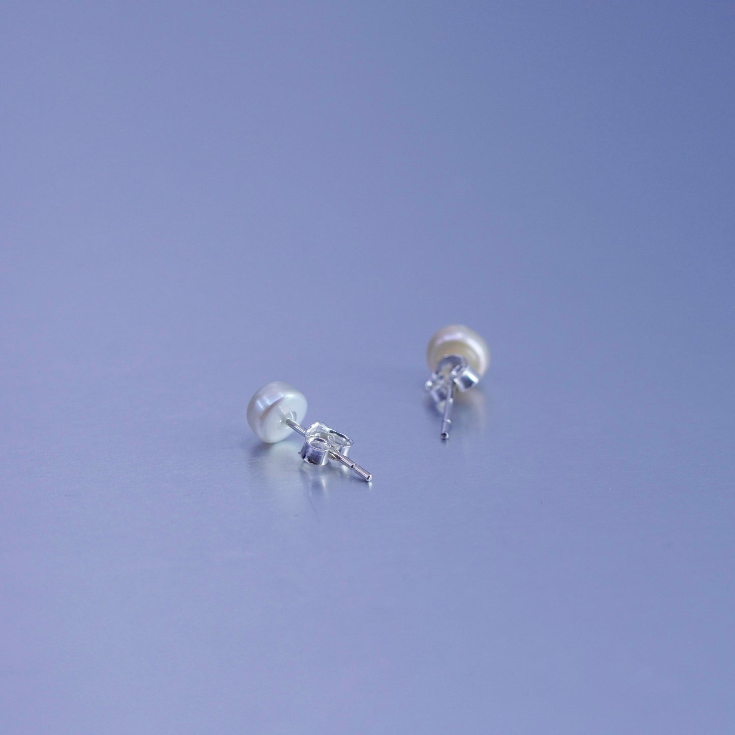 5mm, Vintage Sterling 925 silver handmade earrings, studs with pearl