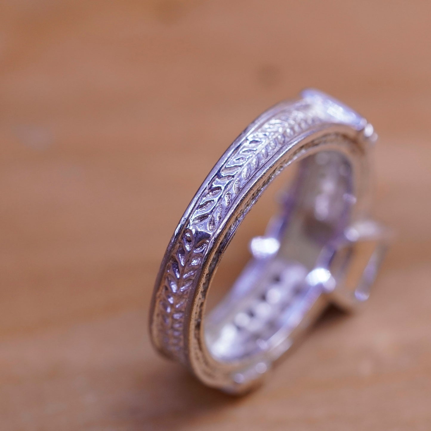 Size 8.25, vintage Sterling 925 silver engagement ring with blue topaz and cz