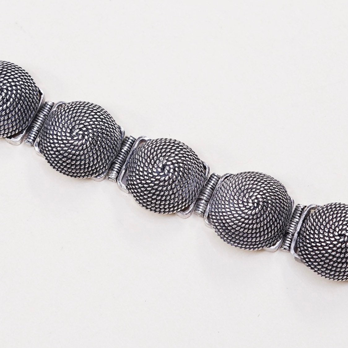 6.75", VTG sterling silver handmade bracelet, 925 textured half circle beads