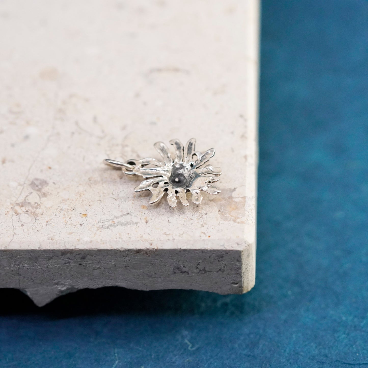 Vintage Sterling silver handmade pendant, 925 sunflower flower charm