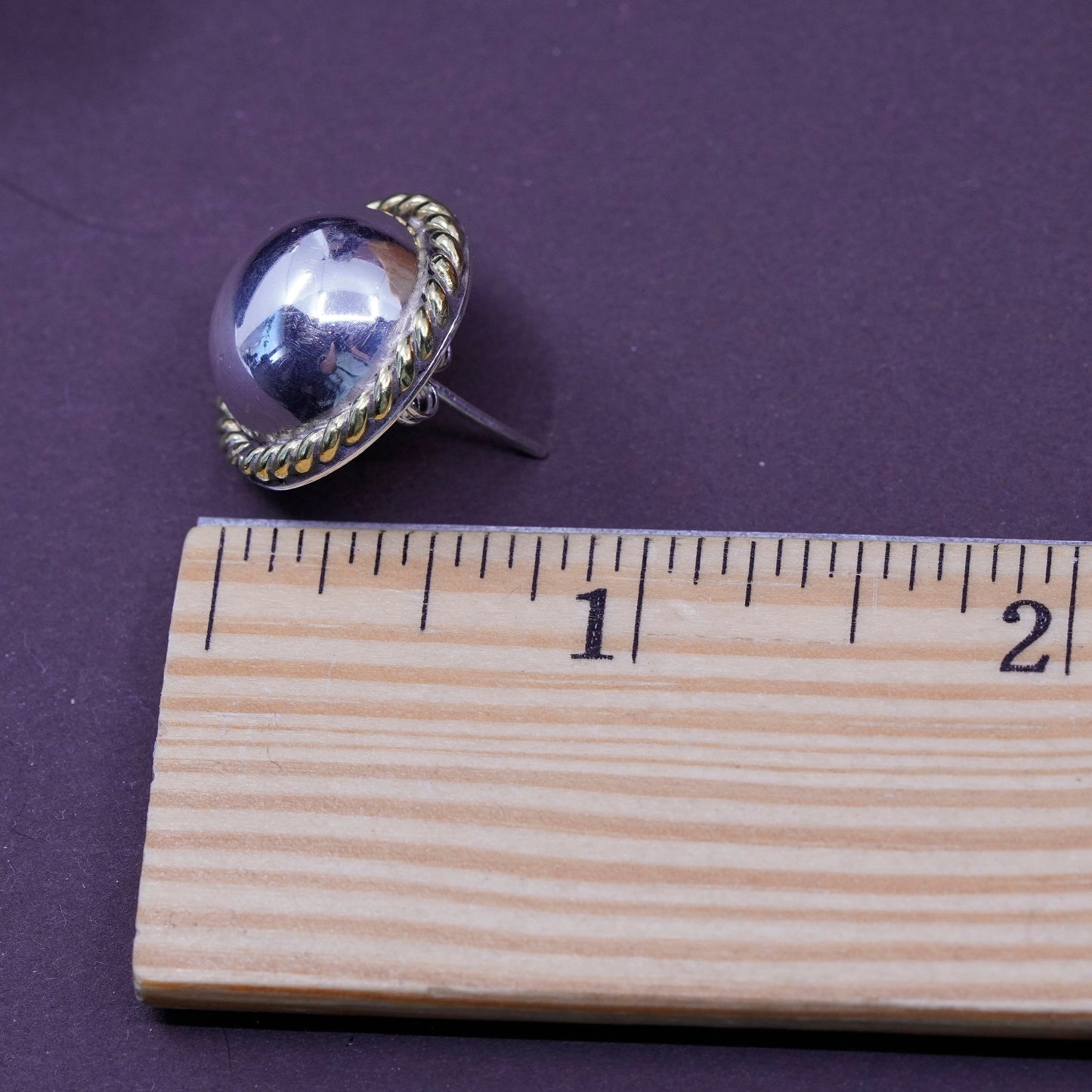Two Tone Sterling silver handmade earrings, mexico 925 round studs with brass