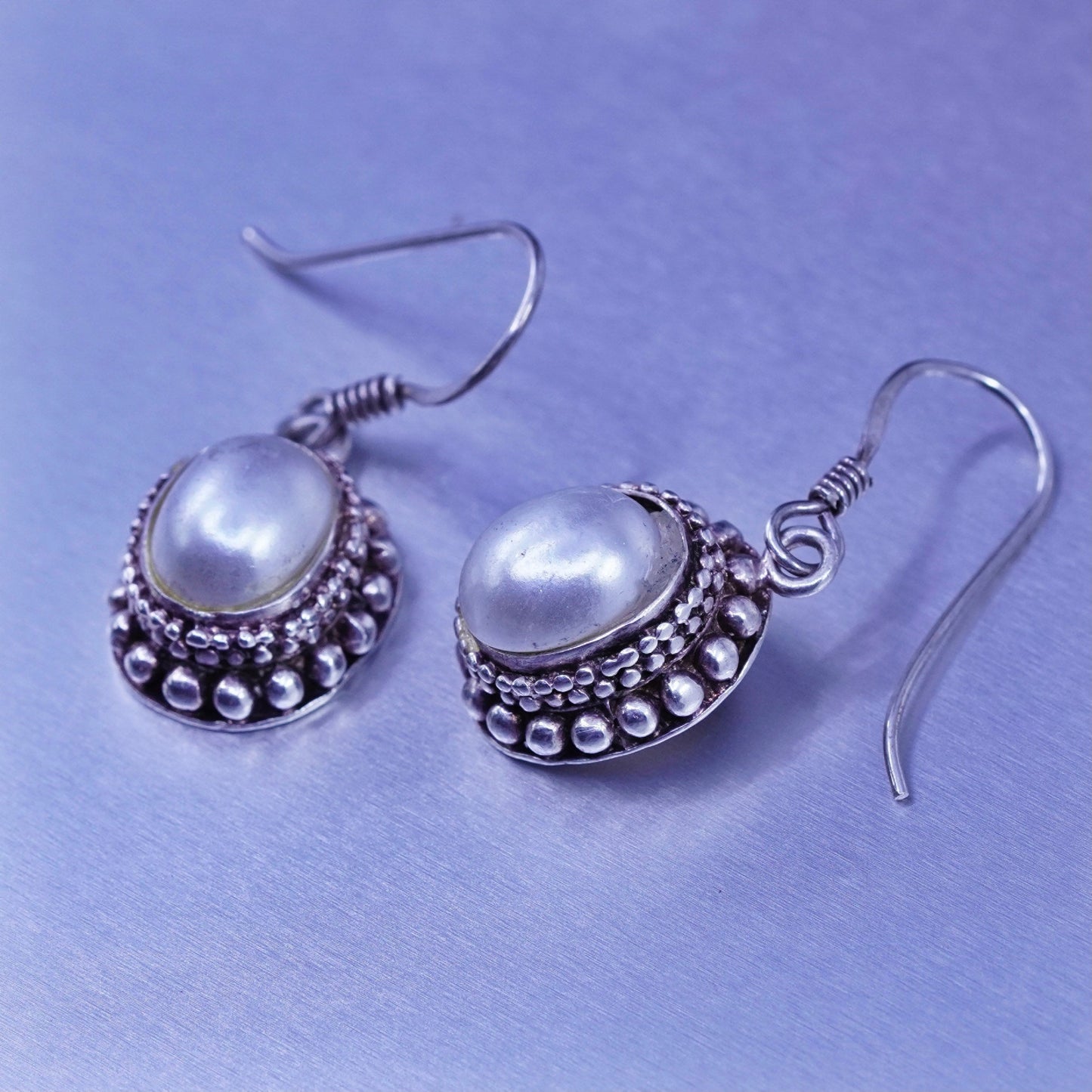 Vintage Sterling 925 silver handmade earrings with freshwater pearl and beads
