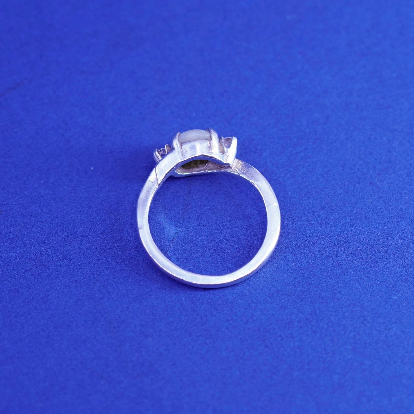 Size 4.75, vintage Sterling 925 silver handmade ring with moonstone and cz
