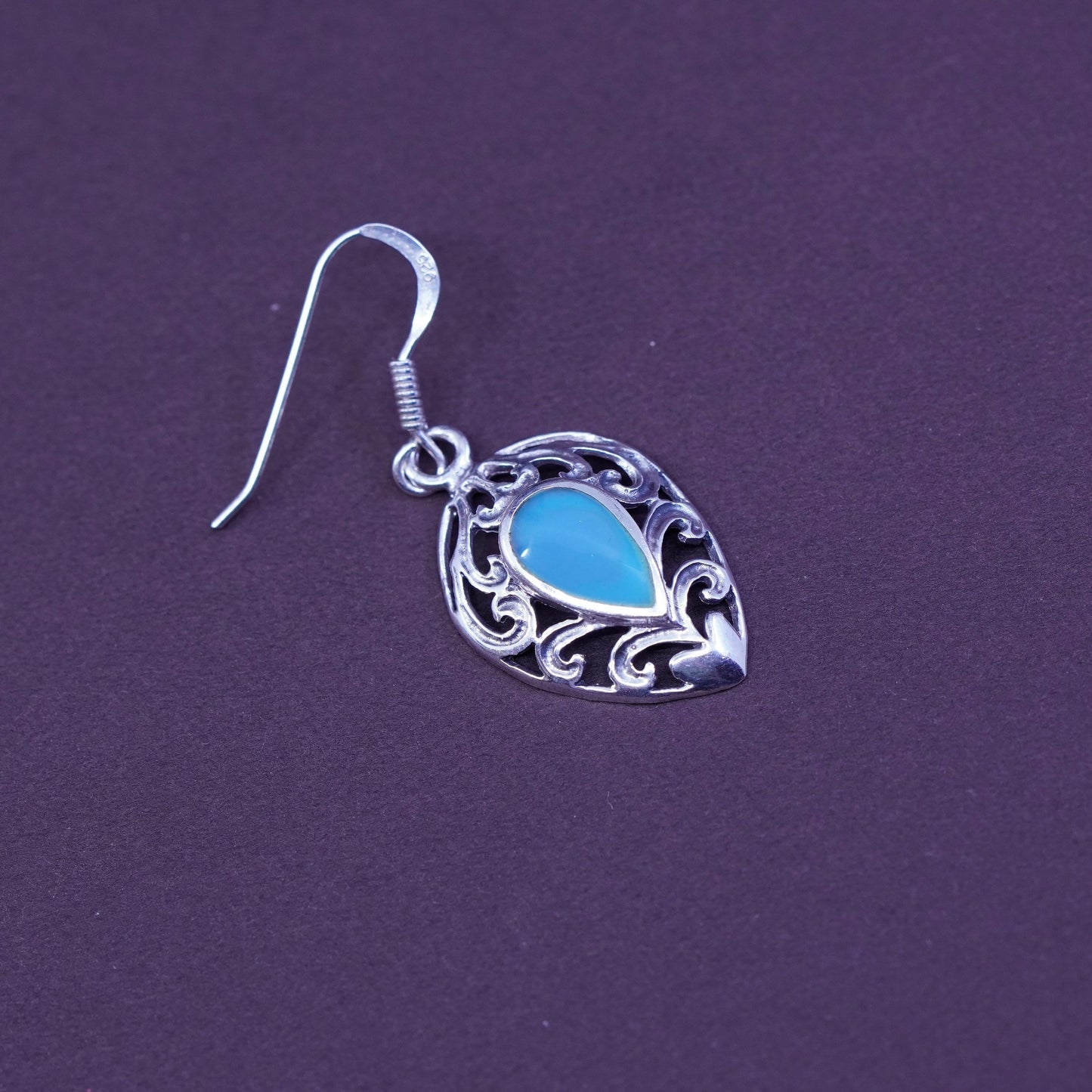 Vintage Sterling silver handmade earrings, Mexico 925 with teardrop turquoise