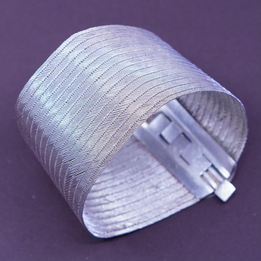 6”, Vintage Italy Sterling silver braided woven wide textured 900 bracelet