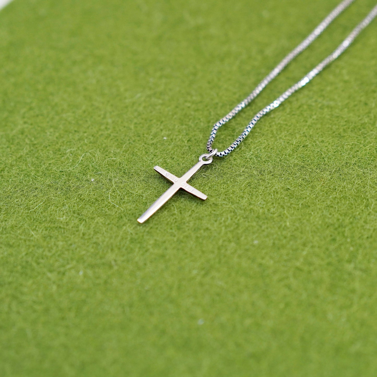 18”, vintage sterling silver handmade necklace, 925 box chain w/ cross Pendant
