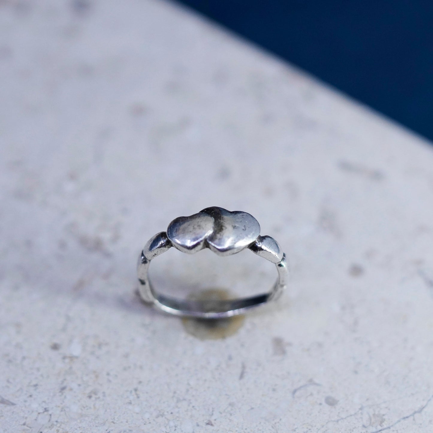 Size 8, vintage sterling silver handmade ring, 925 double heart band