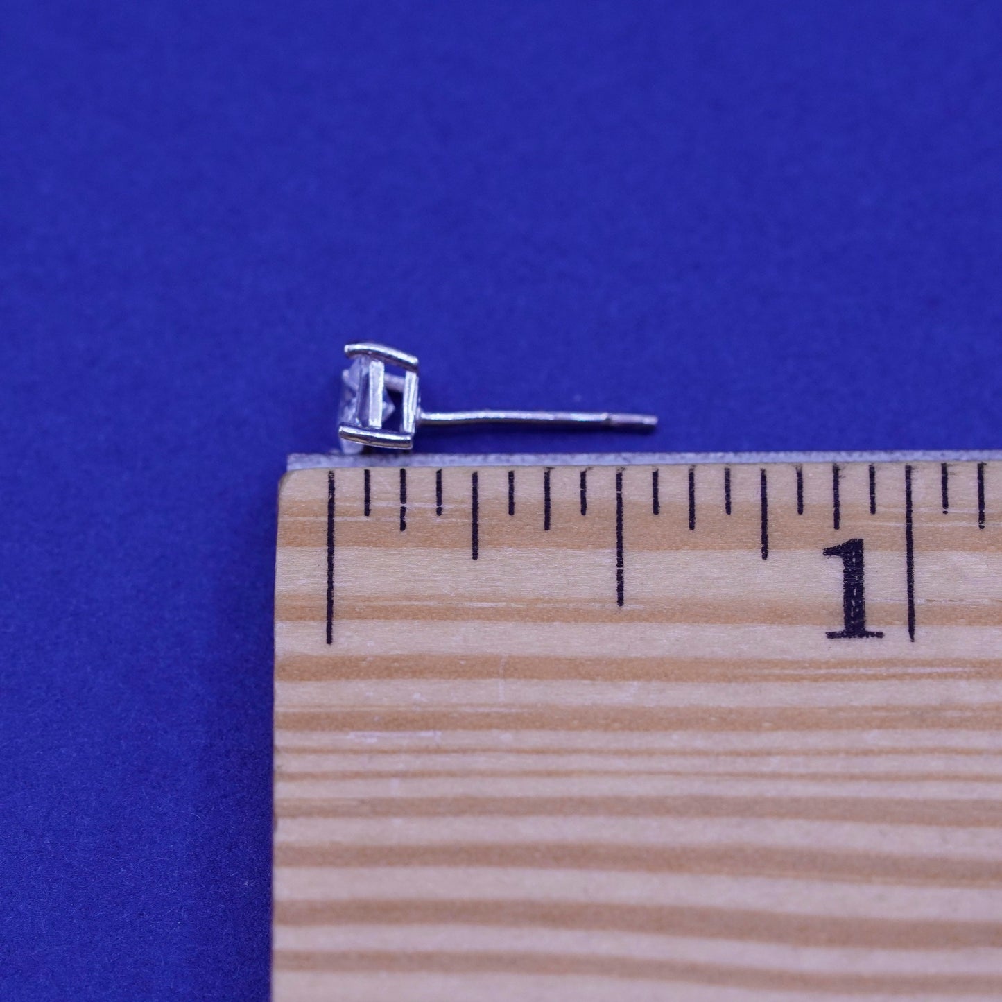 4mm, Vintage sterling silver handmade earrings, square 925 studs with CZ