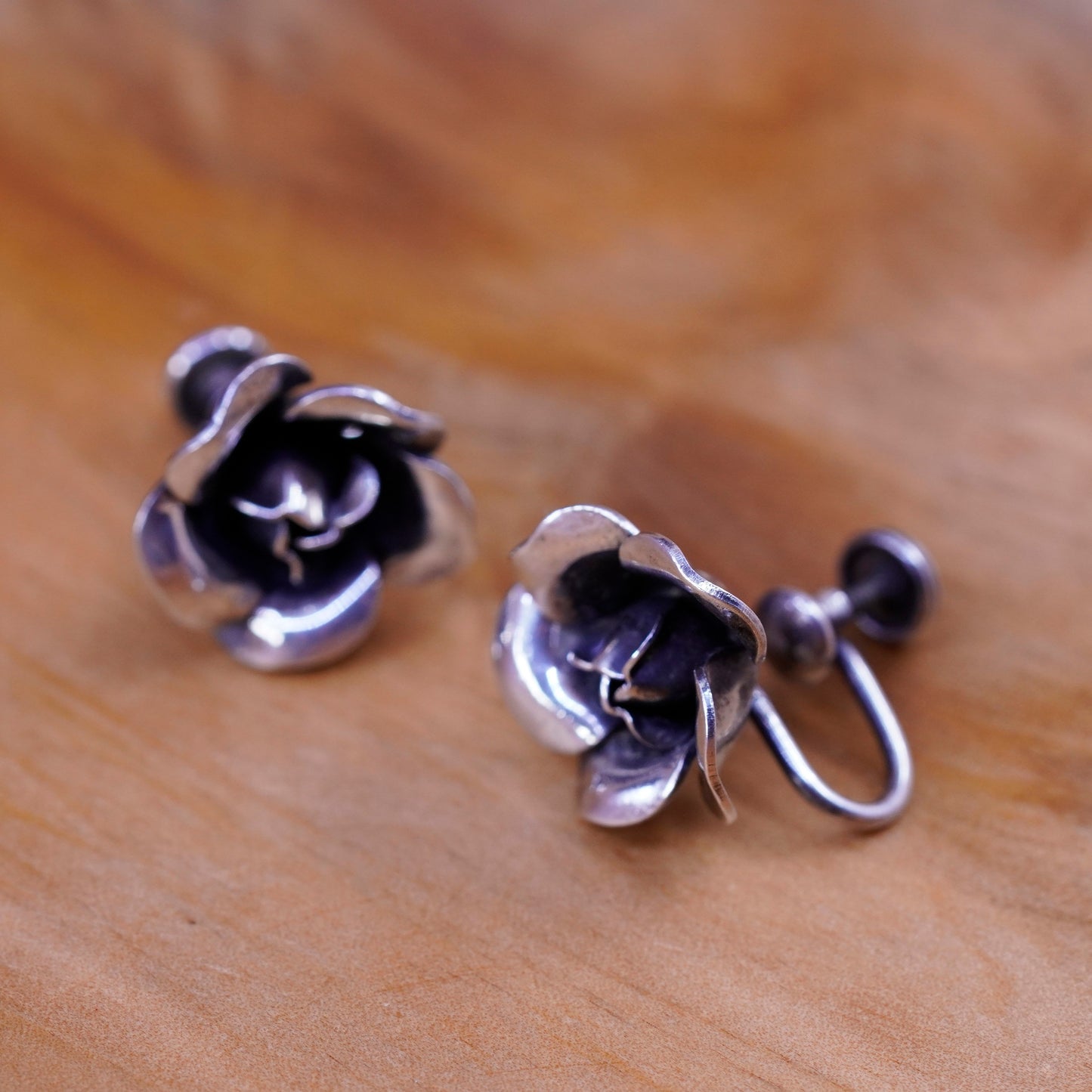 danecraft Sterling silver handmade earrings 925 rose flower screw back earrings