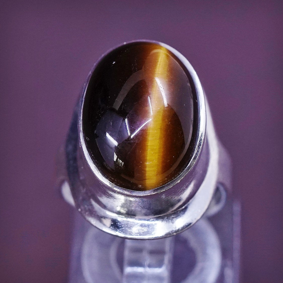 sz 6.5, vtg Sterling silver handmade ring, mexico 925 w/ golden tiger eye
