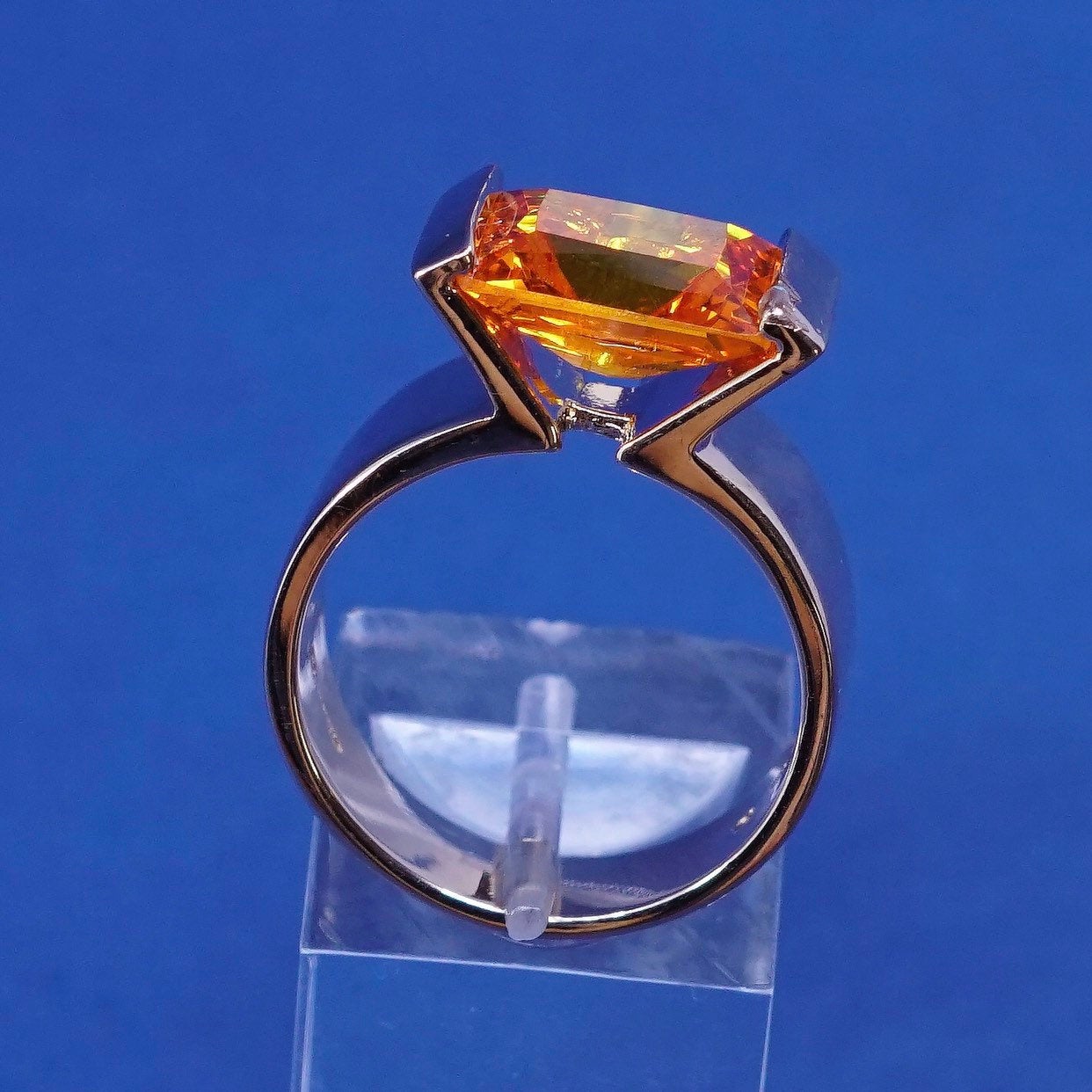 sz 9, vermeil gold over sterling silver handmade ring, modern 925 w/ crystal