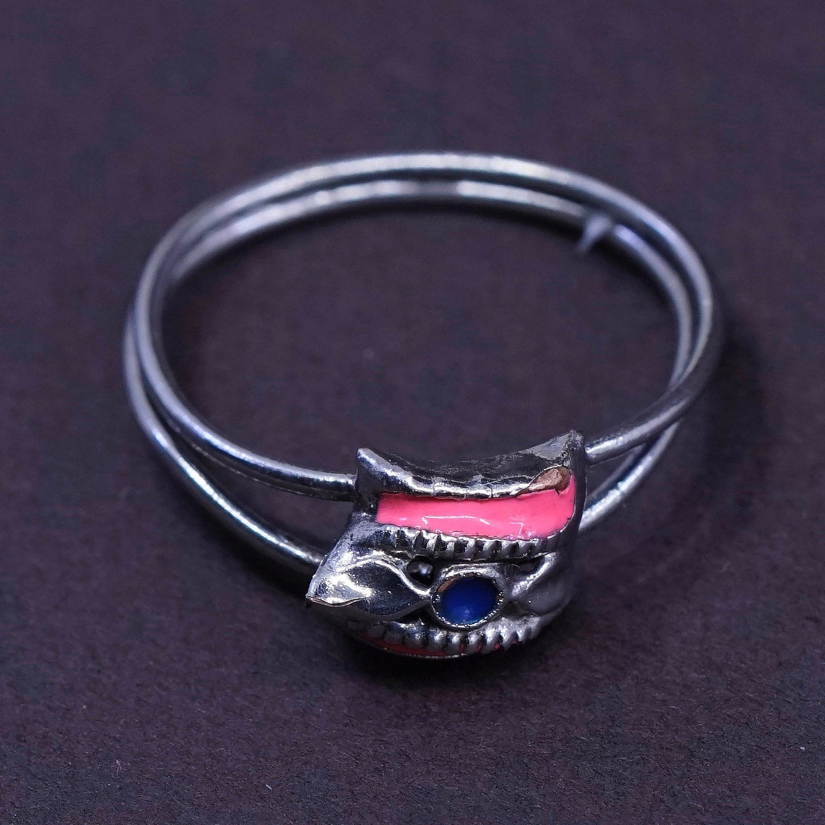Size 5, vintage Sterling 925 silver pink enamel handmade ring, silver tested
