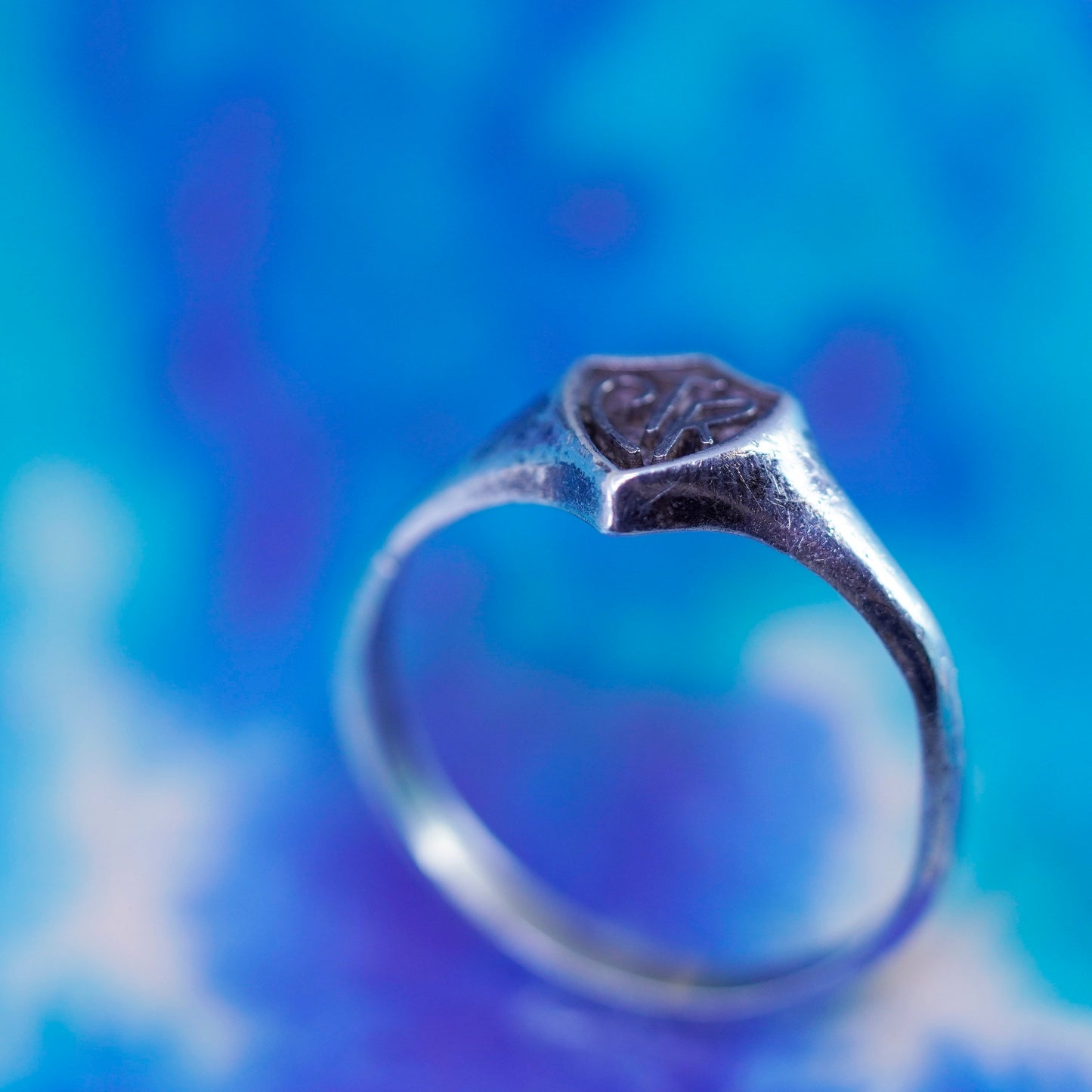 Size 9.5, vintage Sterling 925 silver handmade statement ring with CTR embossed