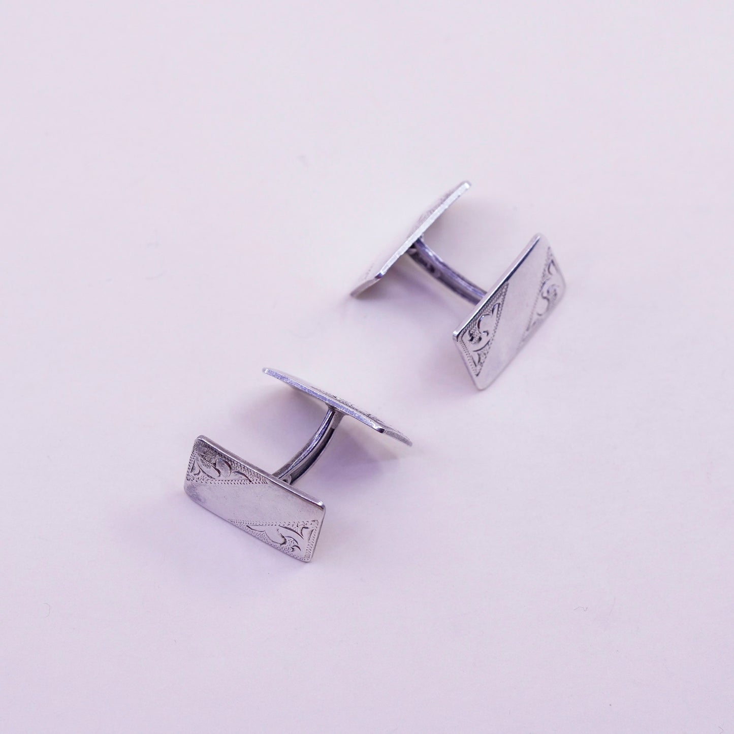 Vintage modern textured sterling silver cuff link, 925 cufflink