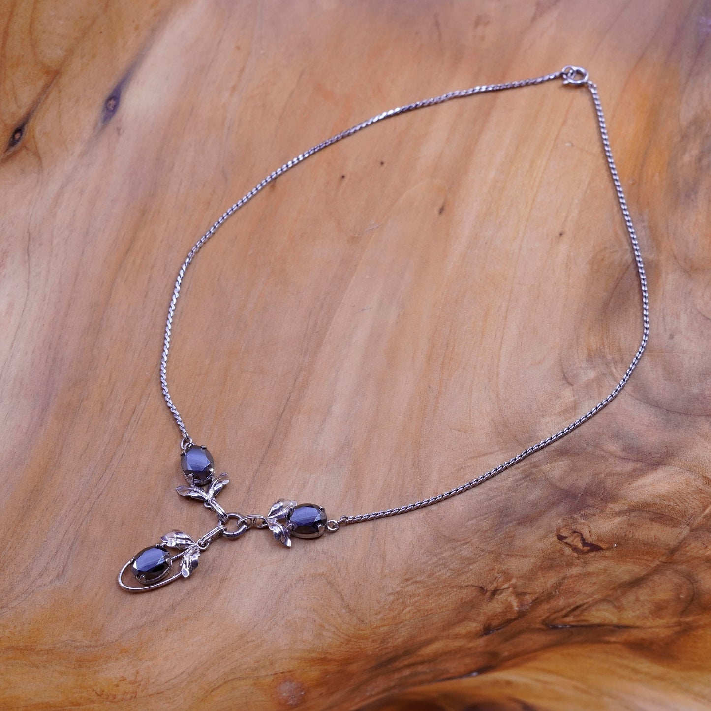 16”, Vandell sterling silver nugget chain necklace hematite pendant leaves