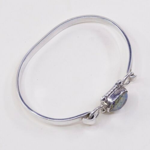 6.75”, Mexico Sterling 925 Silver Handmade Hinged Bangle W/ Foiled Glass Latch