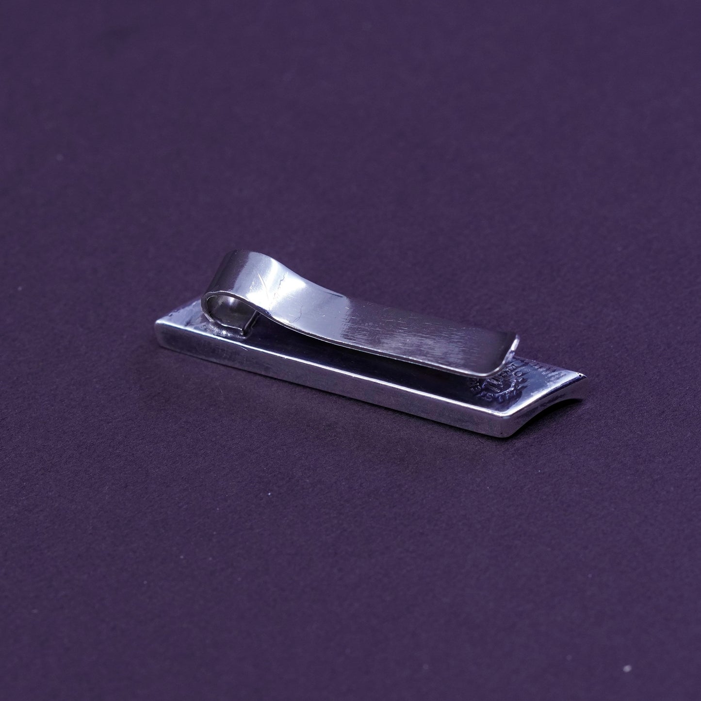 Vintage mexico sterling silver handmade tie clip, modern 925 ribbed tie clip