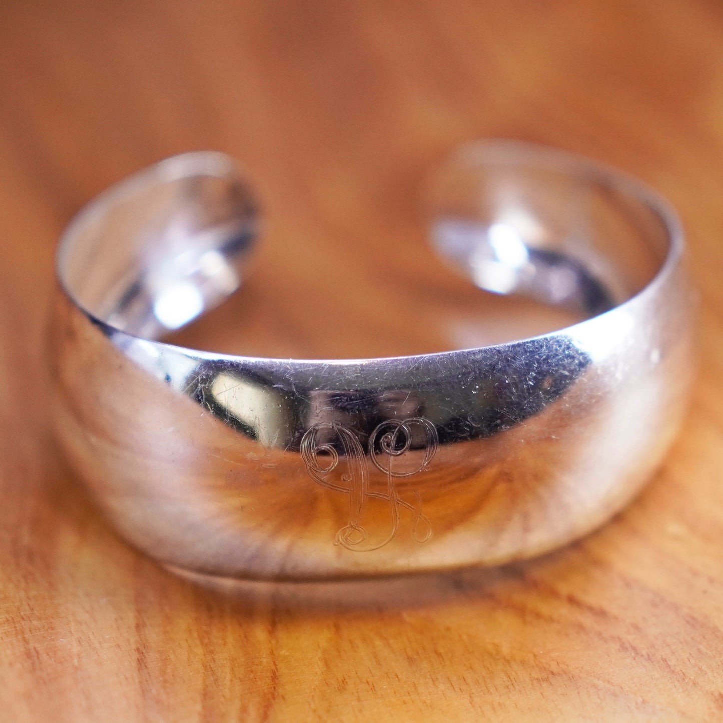 6.25”, Vintage Mexico Sterling silver handmade bracelet, 925 cuff engraved “A”
