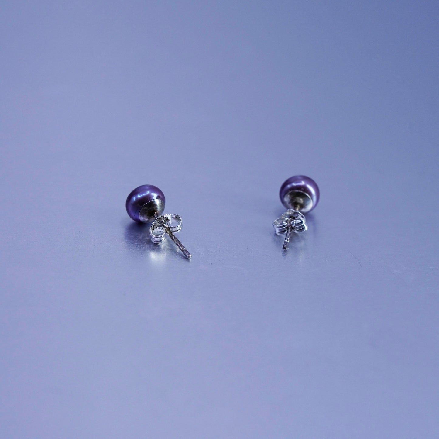 6mm, Vintage Sterling 925 silver handmade earrings, studs with black pearl